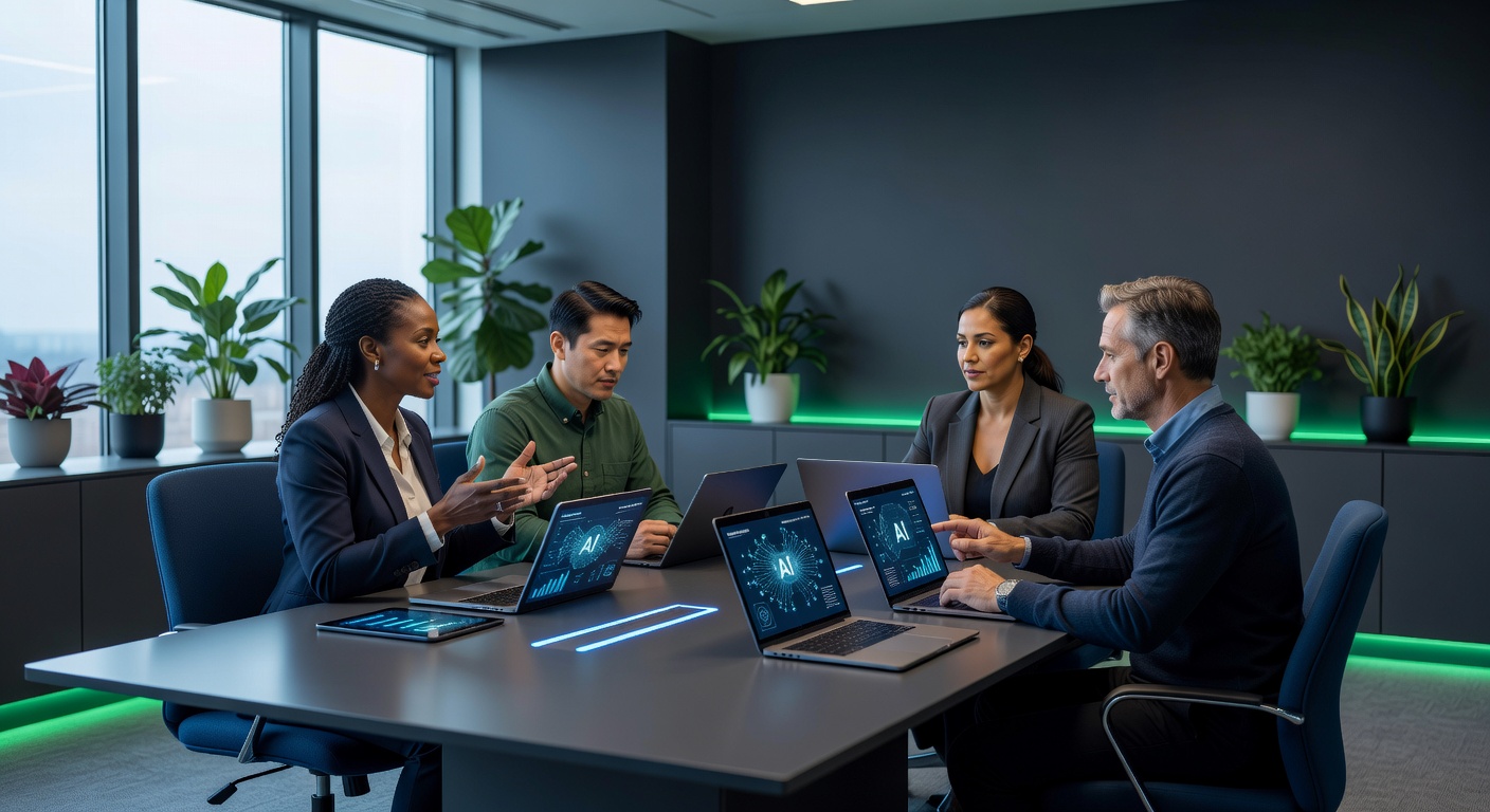 Diverse professionals learning AI together